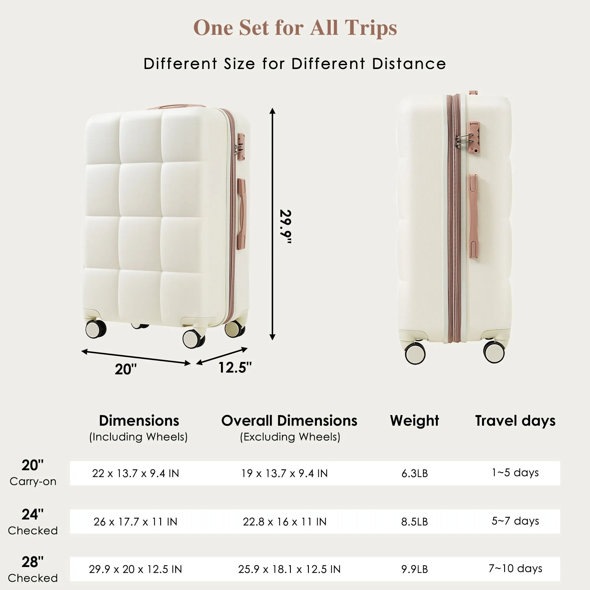 4 Piece Luggage Sets with Travel Bag and Cup Holder, 20-inch Expandable Suitcase with USB Port and 360-degree Wheels