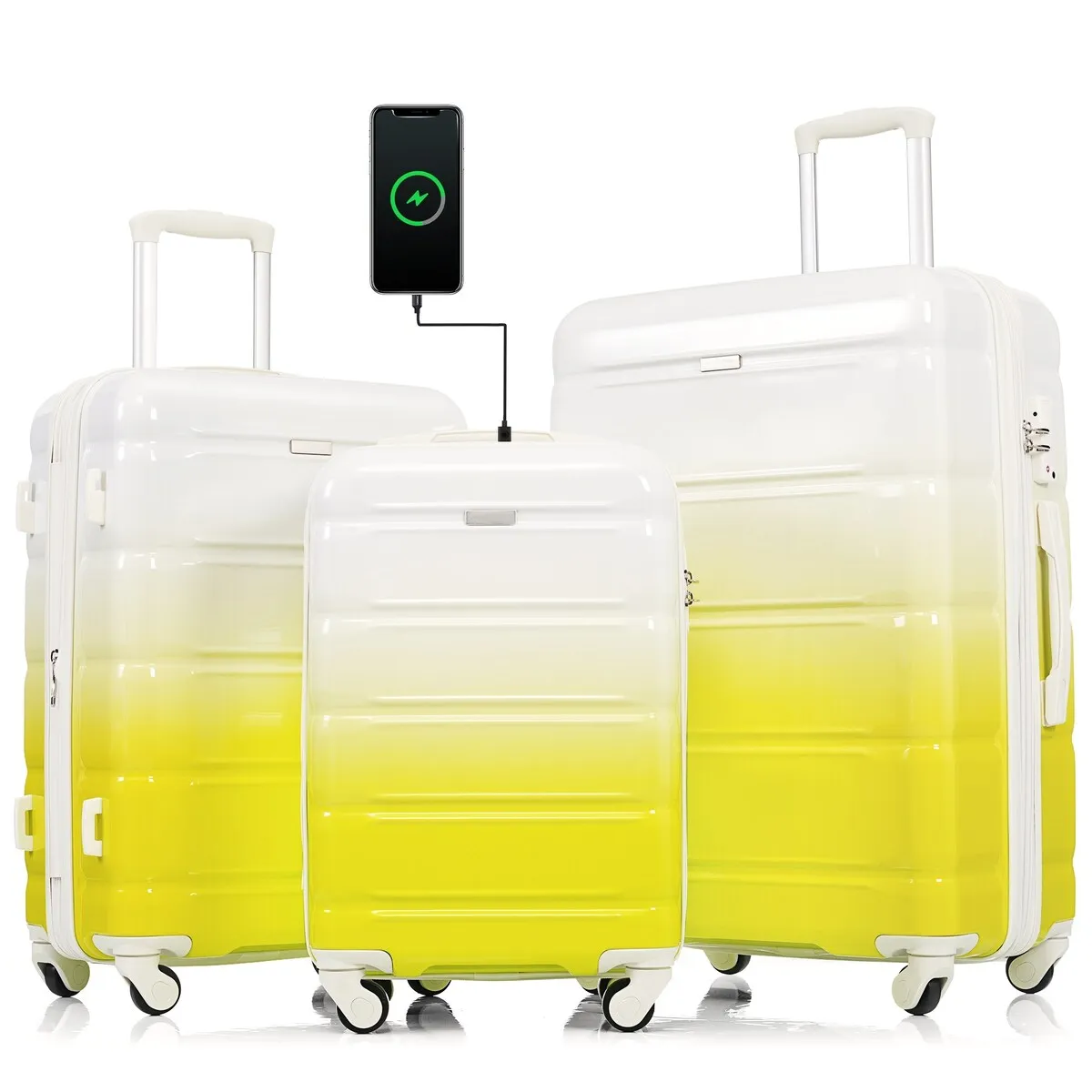 Airline Certified Carry-on Luggage Set of 3 with Cup Holder and USB Port