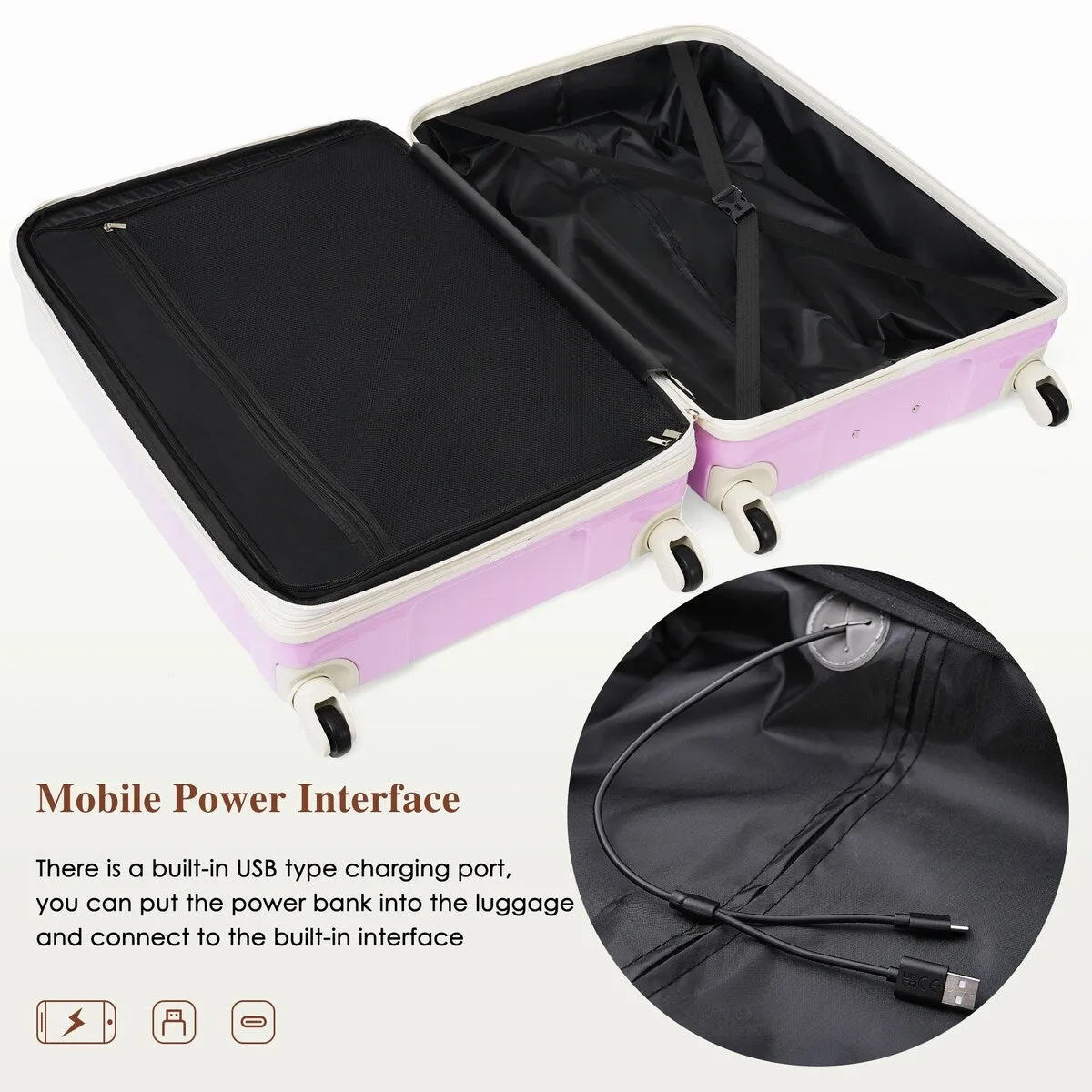Airline Certified Carry-on Luggage Set of 3 with Cup Holder and USB Port