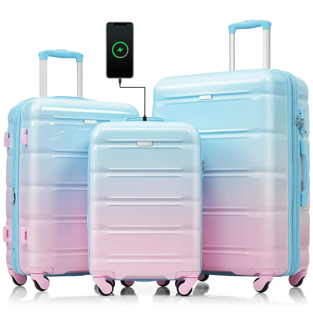 Airline Certified Carry-on Luggage Set of 3 with Cup Holder and USB Port