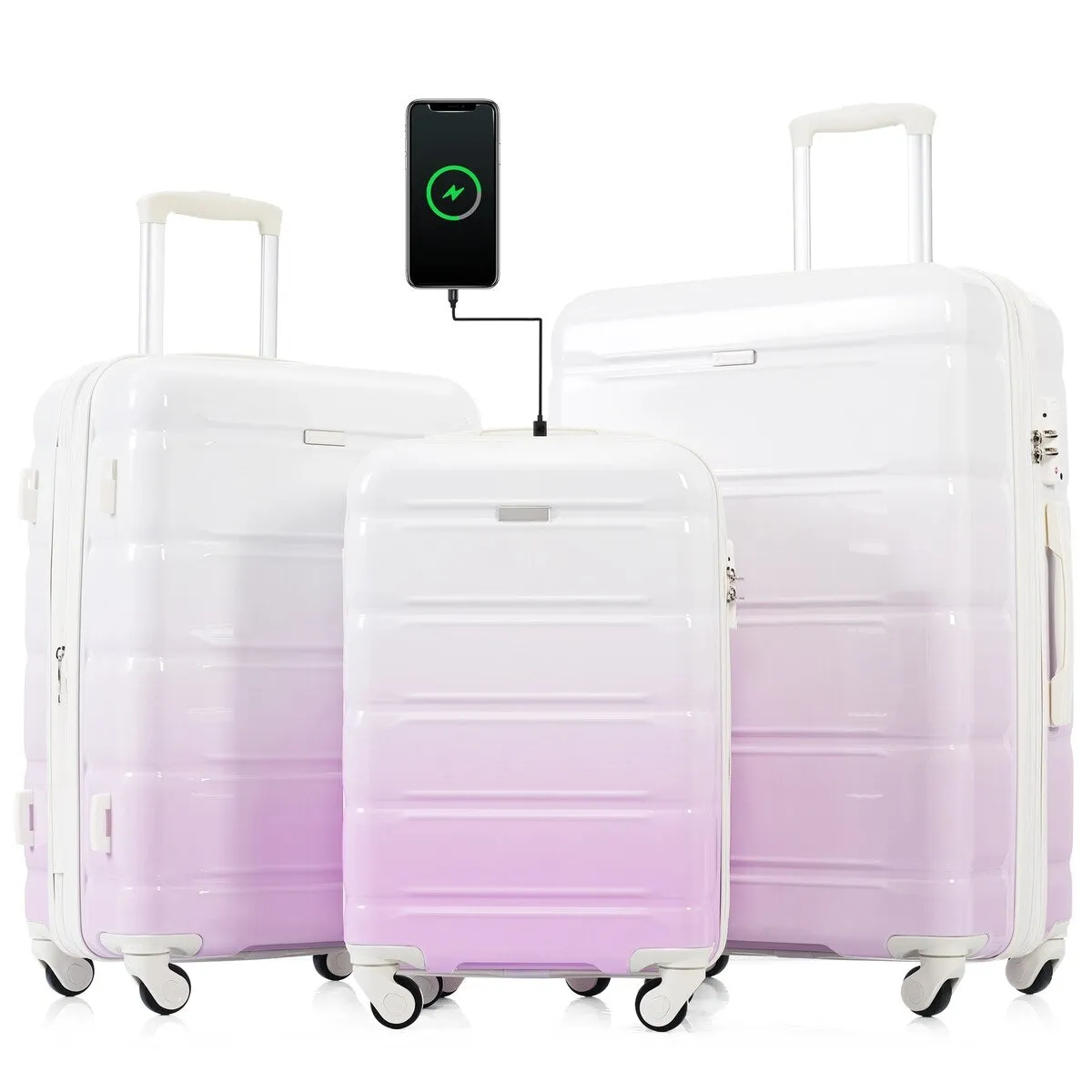 Airline Certified Carry-on Luggage Set of 3 with Cup Holder and USB Port