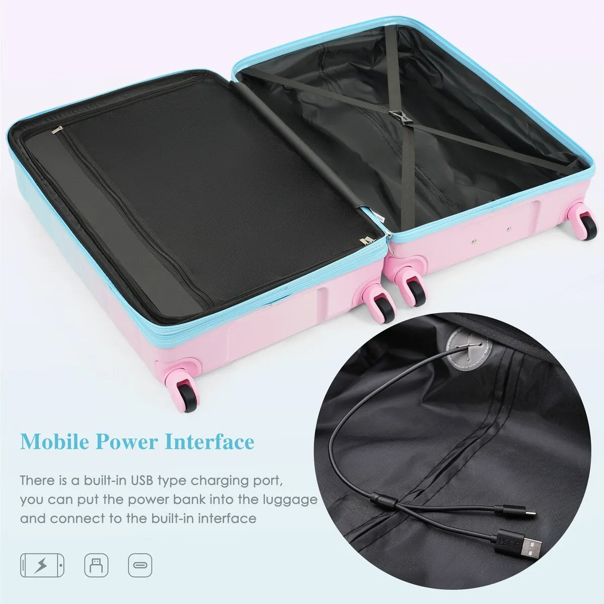 Airline Certified Carry-on Luggage Set of 3 with Cup Holder and USB Port