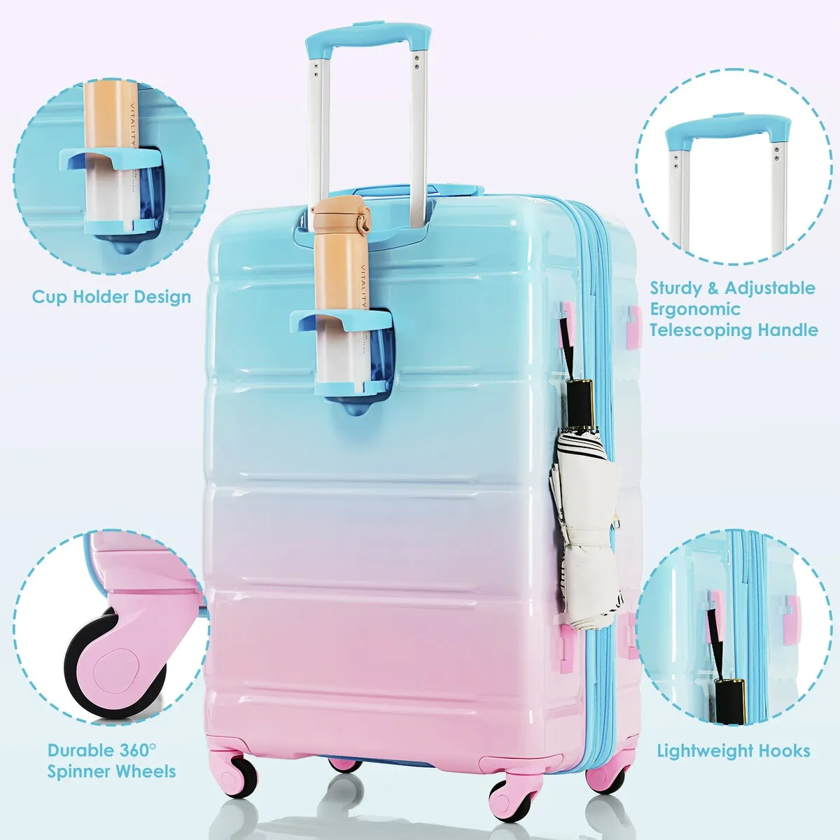 Airline Certified Carry-on Luggage Set of 3 with Cup Holder and USB Port