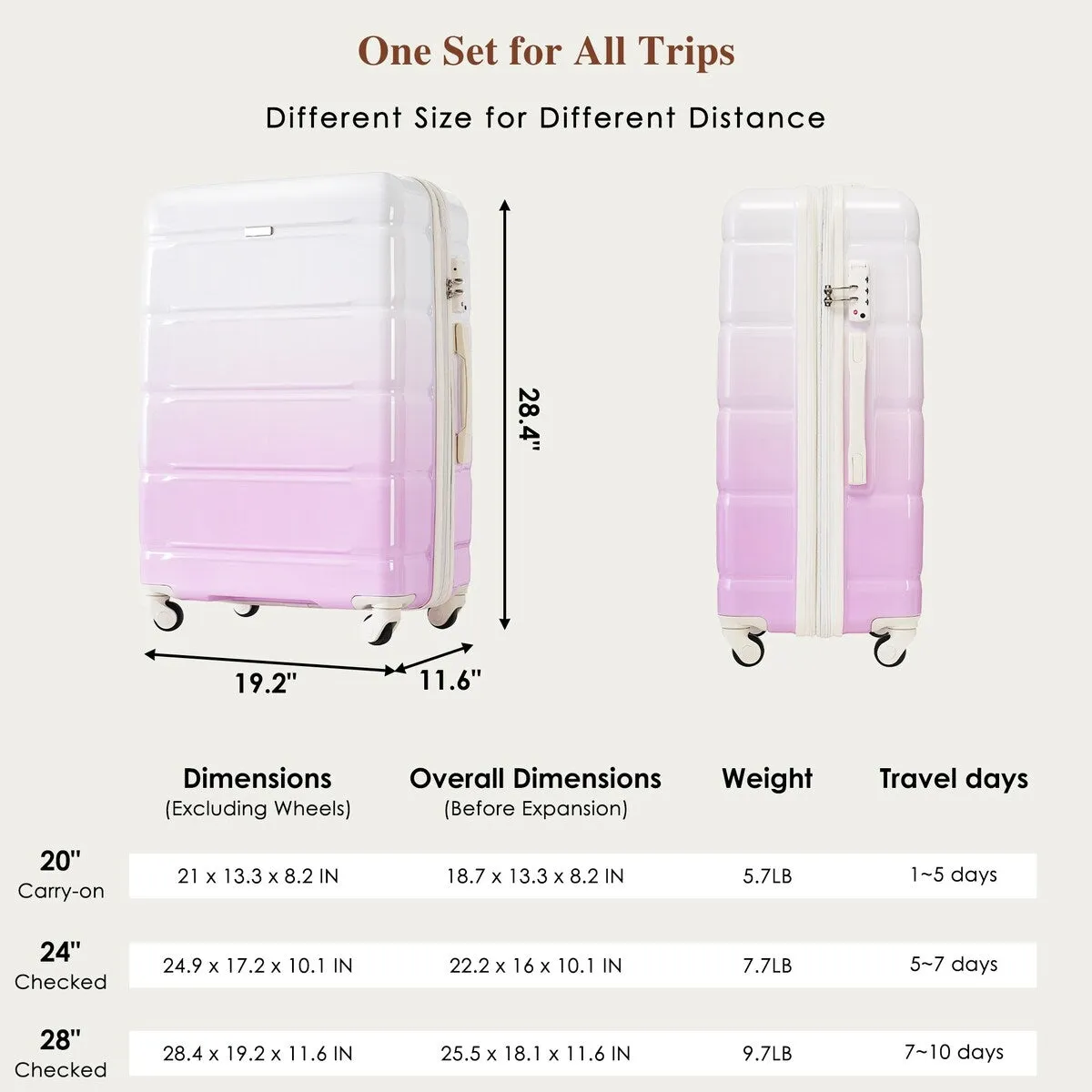 Airline Certified Carry-on Luggage Set of 3 with Cup Holder and USB Port