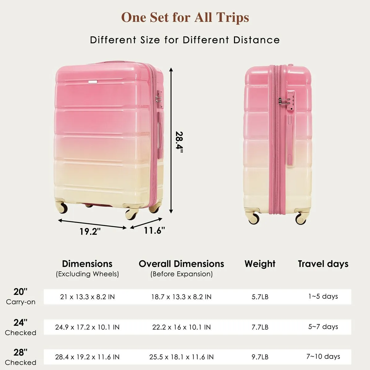 Airline Certified Carry-on Luggage Set of 3 with Cup Holder and USB Port