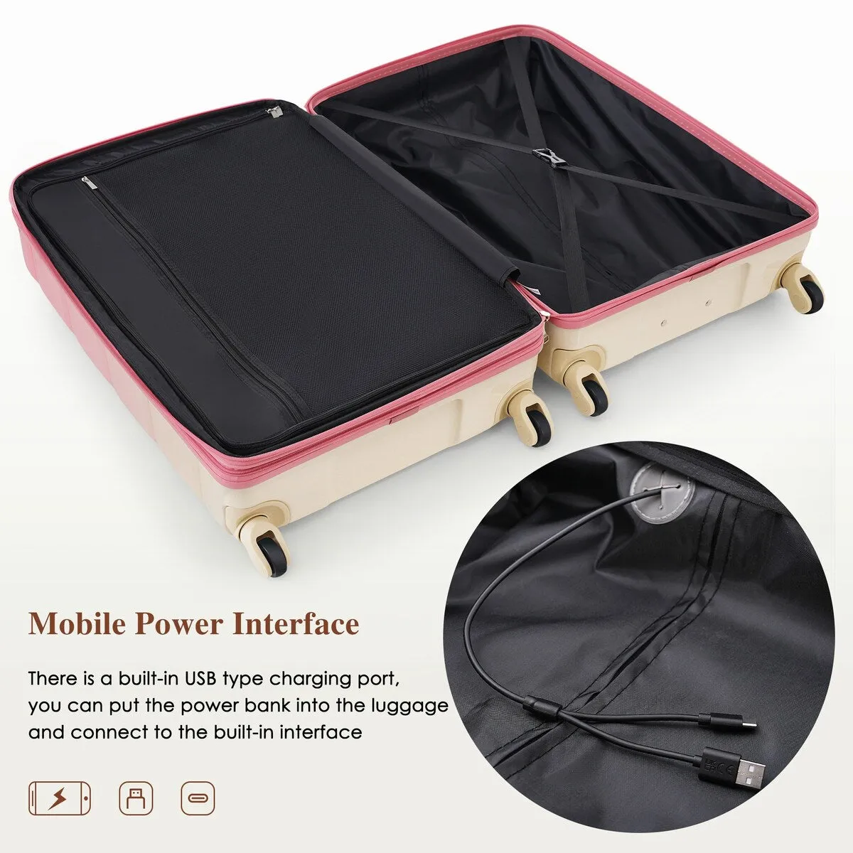 Airline Certified Carry-on Luggage Set of 3 with Cup Holder and USB Port