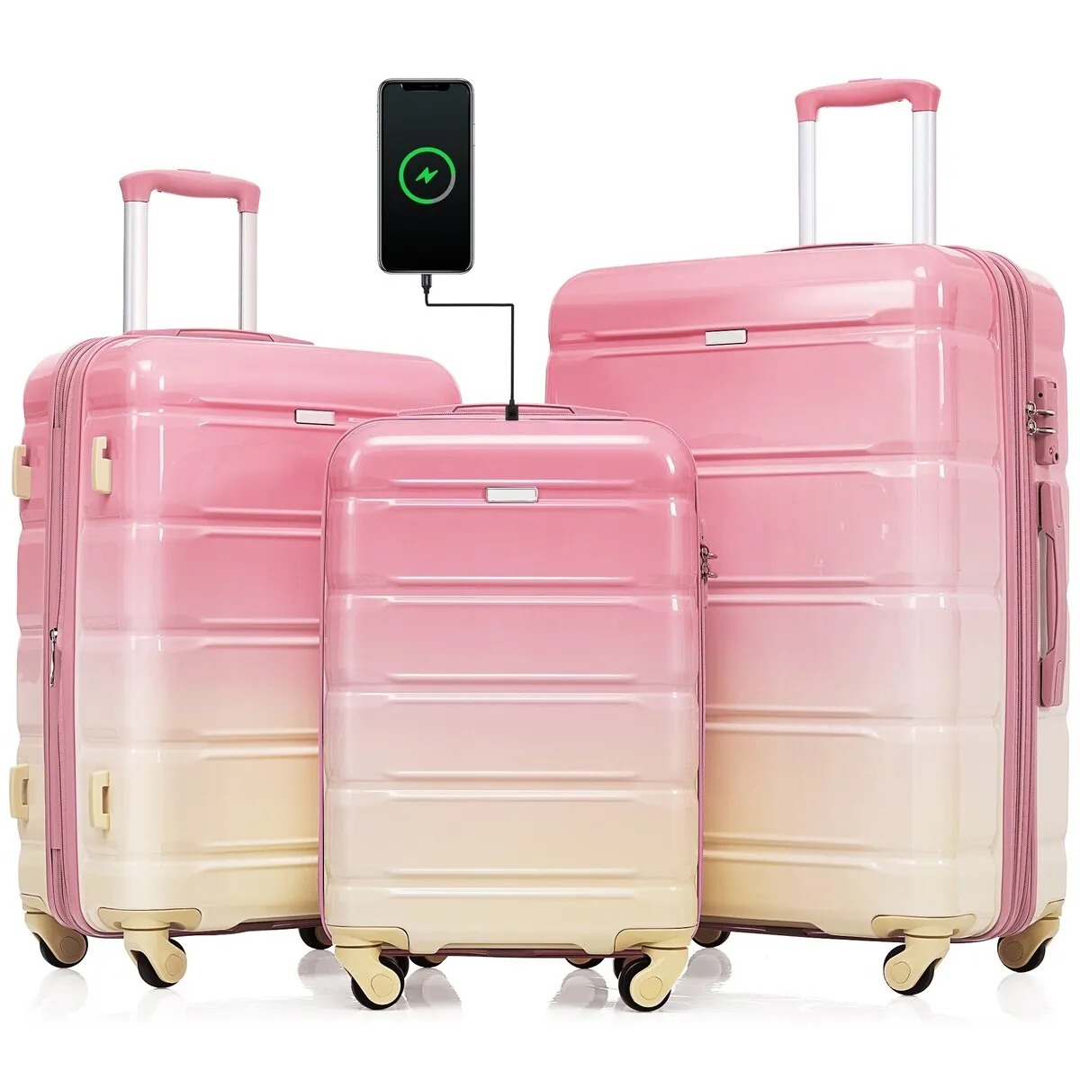 Airline Certified Carry-on Luggage Set of 3 with Cup Holder and USB Port