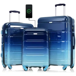 Airline Certified Carry-on Luggage Set of 3 with Cup Holder and USB Port
