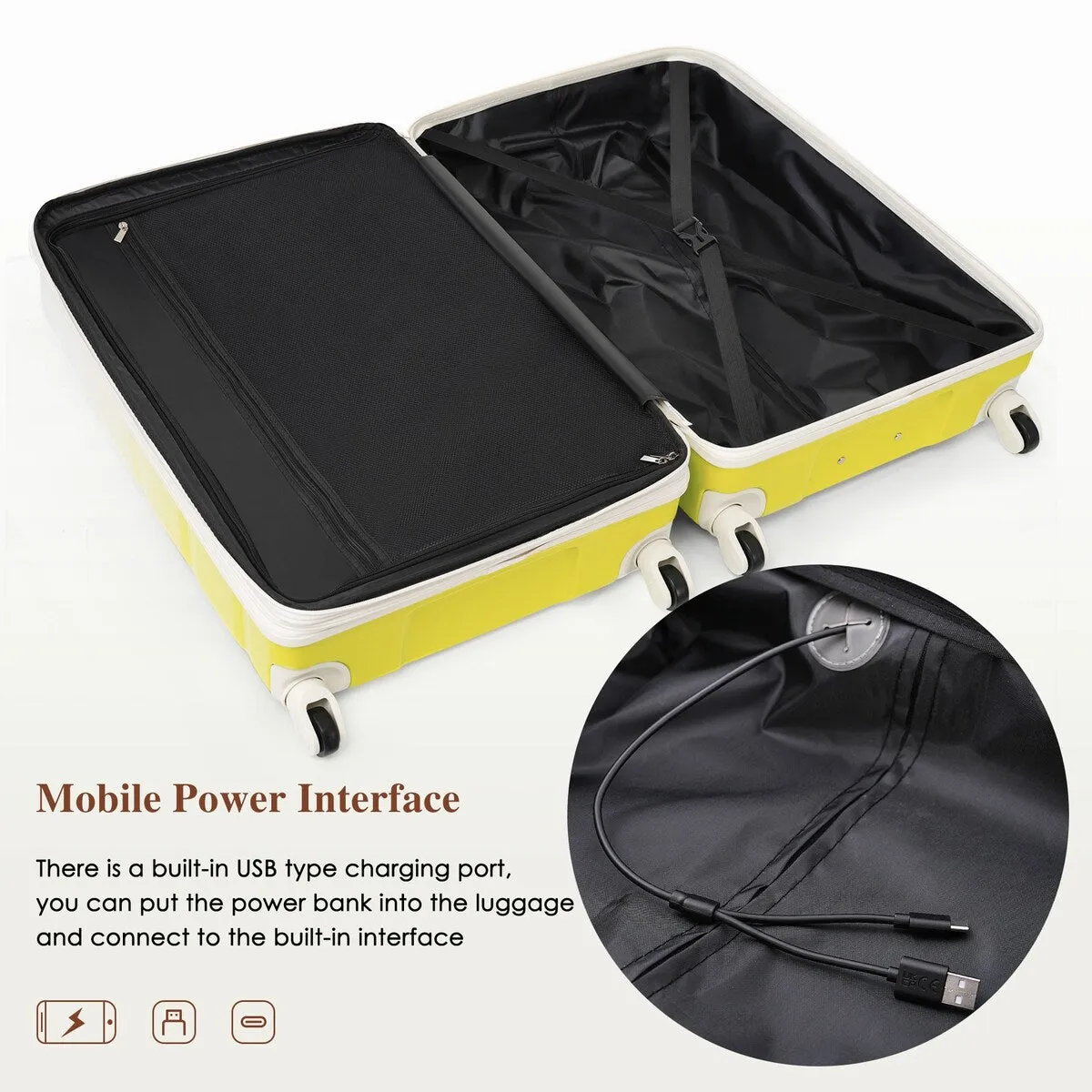 Airline Certified Carry-on Luggage Set of 3 with Cup Holder and USB Port
