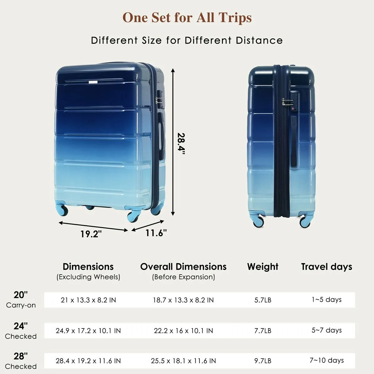 Airline Certified Carry-on Luggage Set of 3 with Cup Holder and USB Port