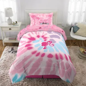 Barbie 7A0656 Kids Twin Tie-Dye Bed-in-a-Bag, Reversible Comforter and Sheets Pink