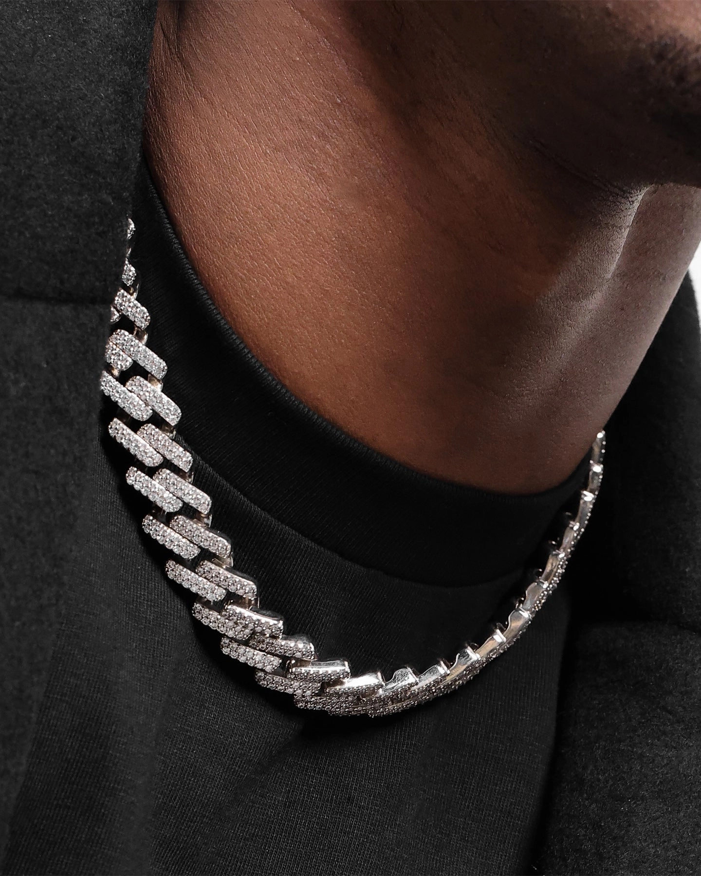NXS 18" 14mm Iced Interlink Chain Iced White Gold