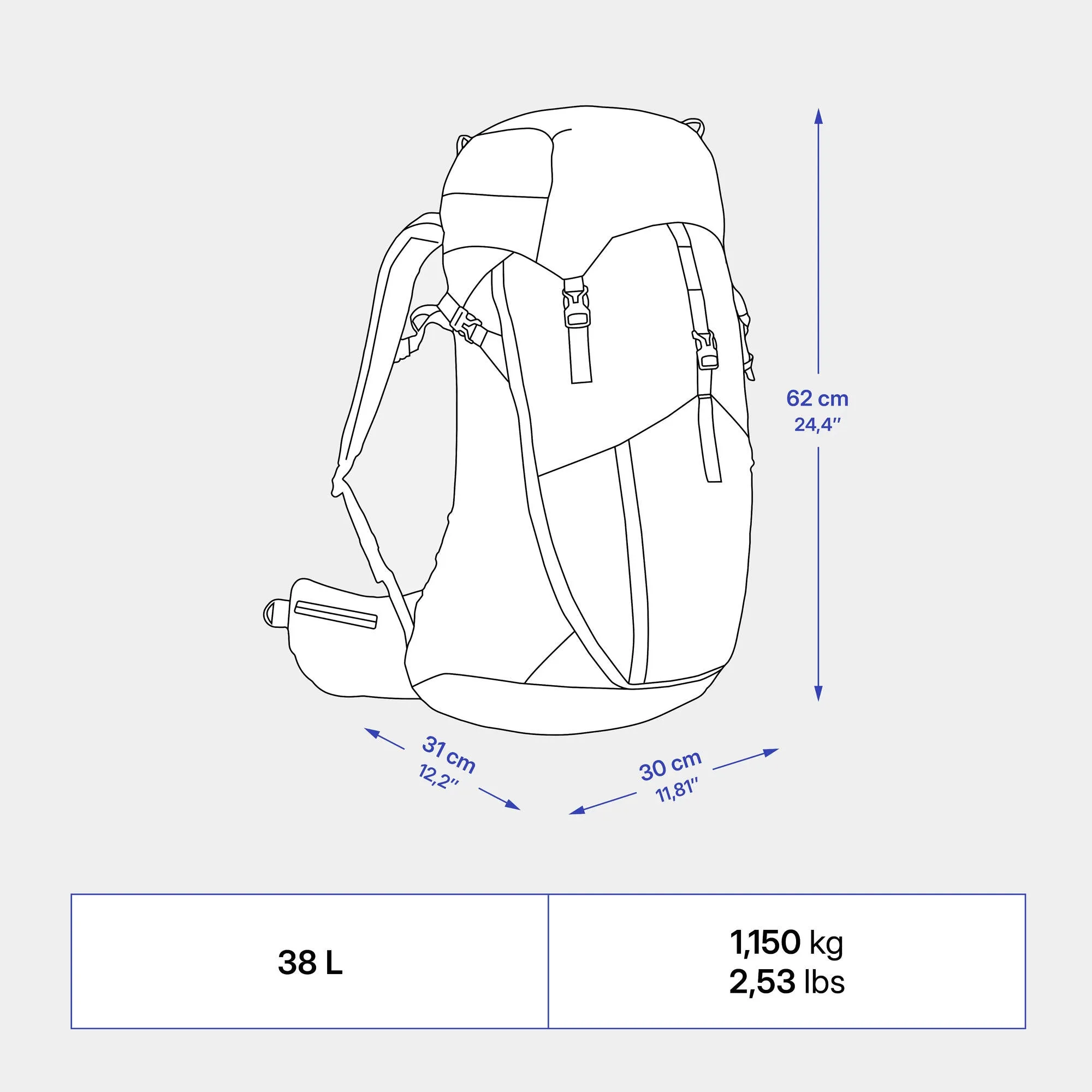 Quechua 38 L hiking backpack MH500